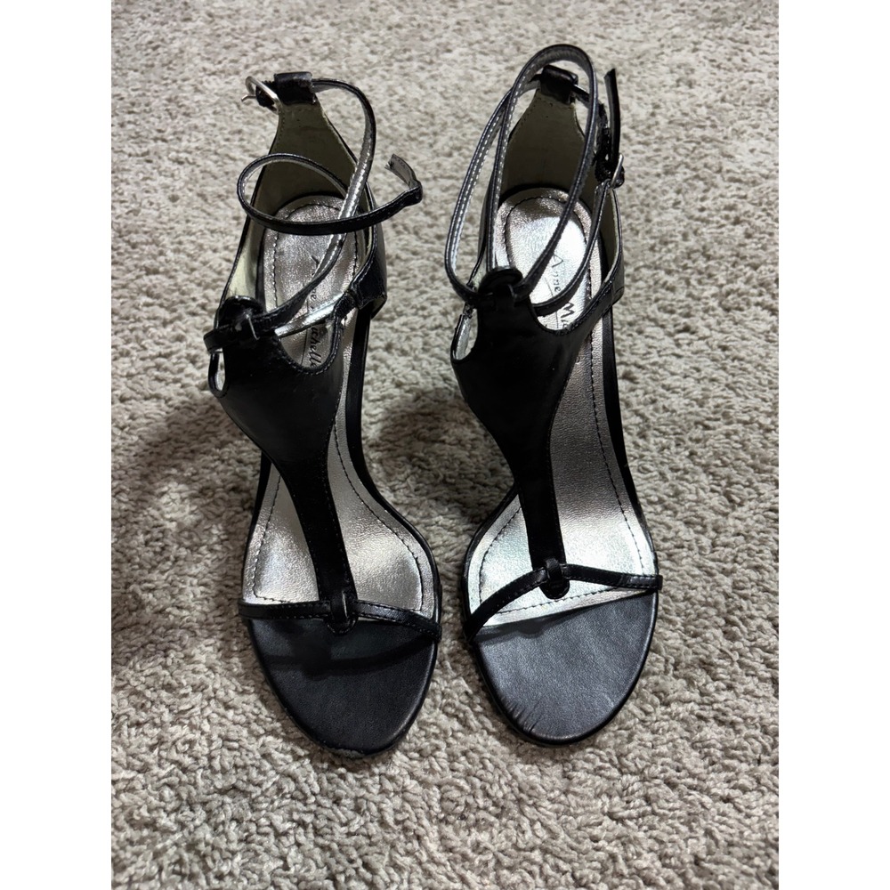 Anne Michelle Black T-Strap Wedge Sandals Clear Lucite Heel Strappy Dress Shoes